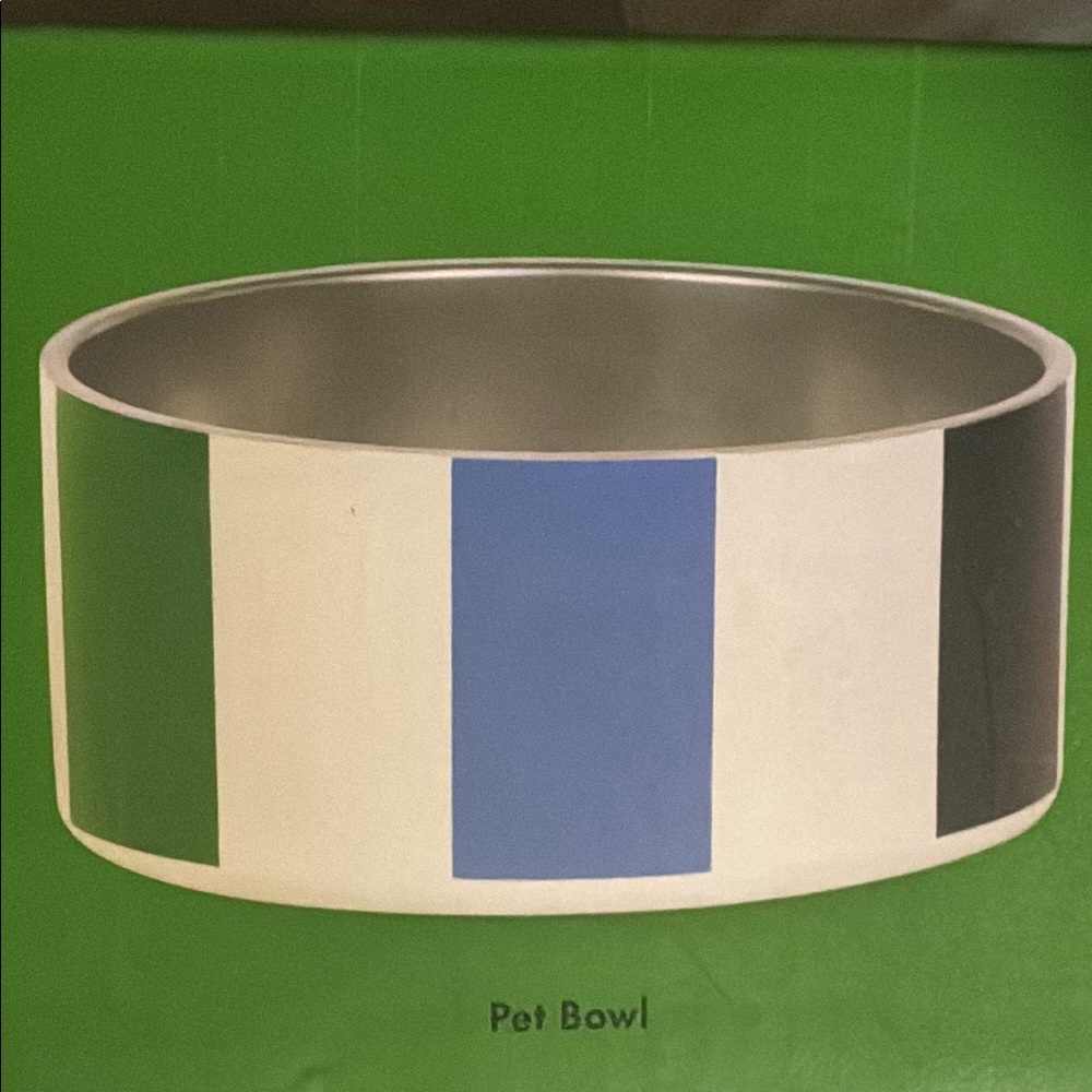 Kate Spade Striped Non-Slip Stainless Steel Pet Bowl Green Blue White Black 32oz
